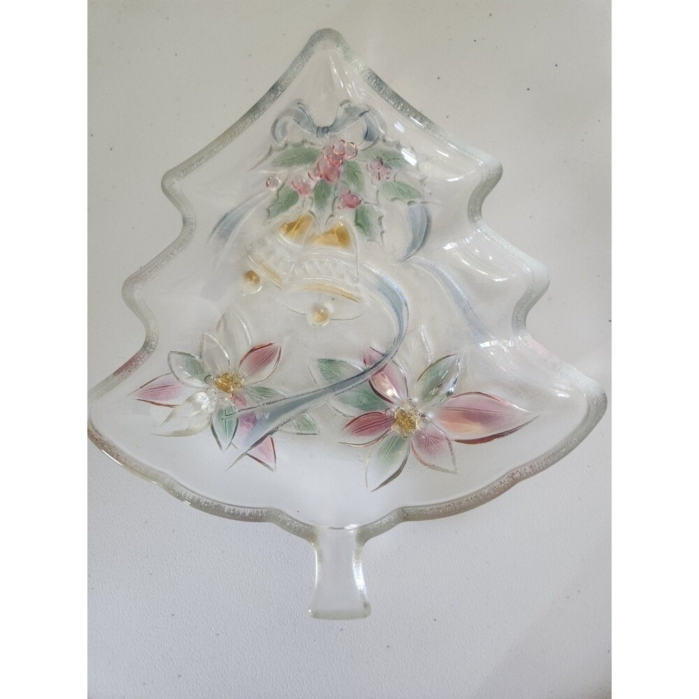 Vintage SAVOIR VIVRE Holiday Spirit Glass Christmas Tree Server  Candy Dish